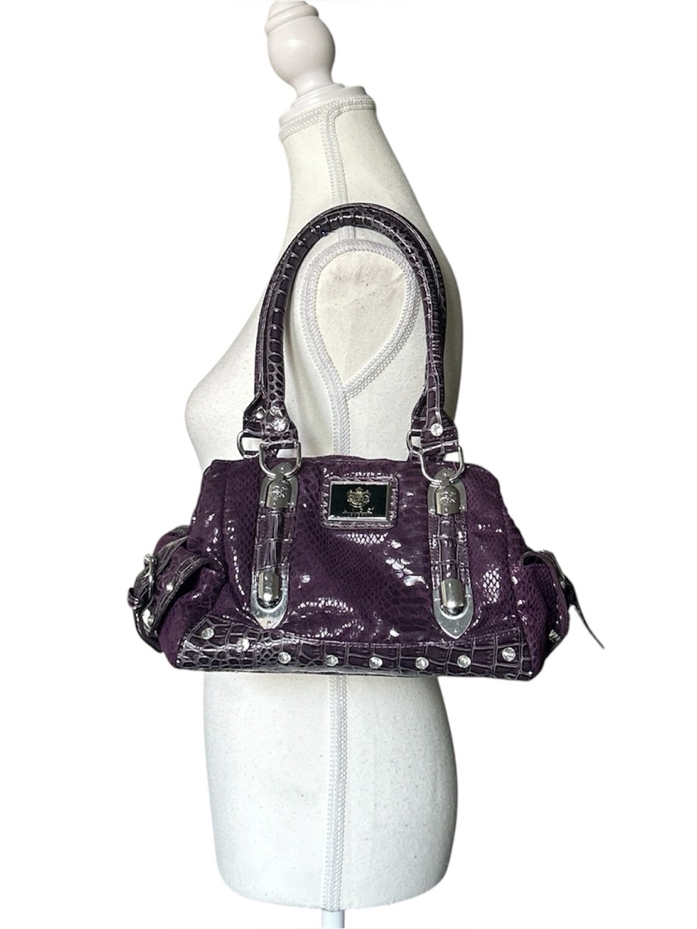 Y2K Grunge “Lydc” Purple and Silver Crocodile Print Style Shoulder Bag